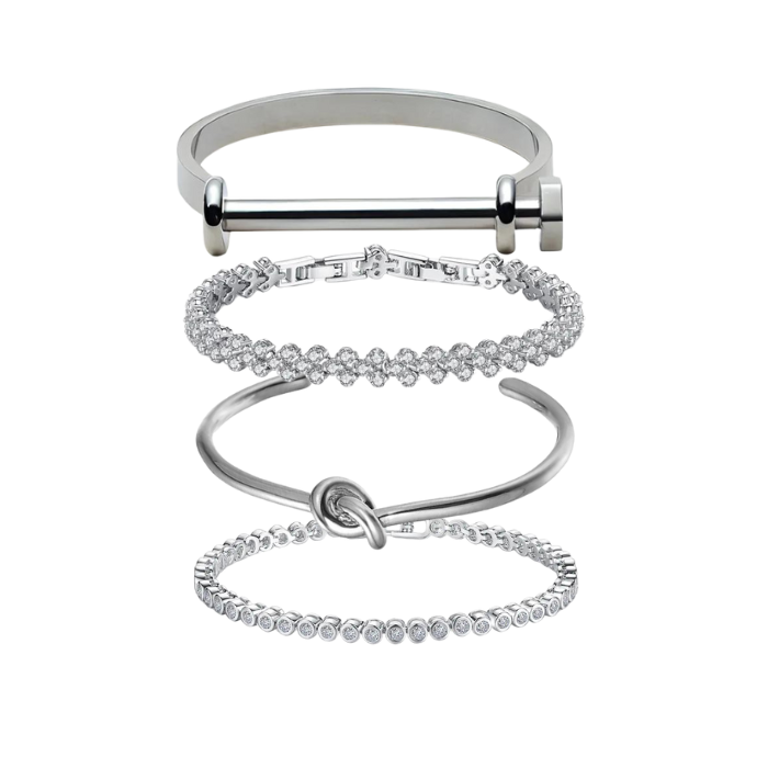 Set Plateado 4 Pulseras